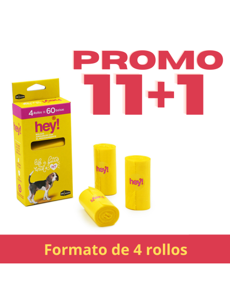 PROMO 11+1 HEY! CAJA 4 ROLLOS DE 15 BOLSAS