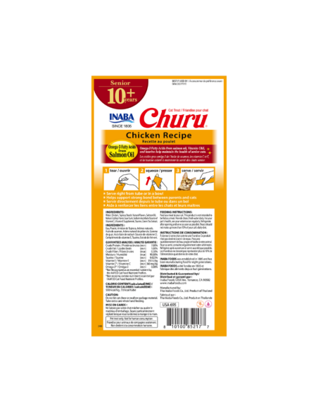 CHURU GATO SENIOR SABOR POLLO 10+ AÑOS 14GR/ 4 UNID