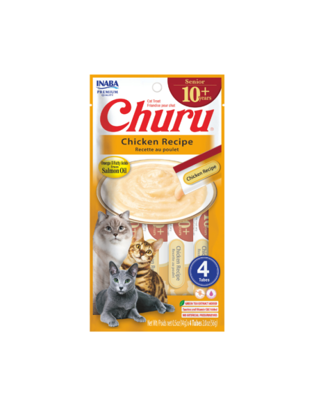 CHURU GATO SENIOR SABOR POLLO 10+ AÑOS 14GR/ 4 UNID