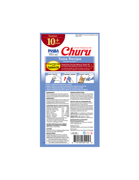 CHURU GATO SENIOR SABOR ATUN 10+ AÑOS 14GR/ 4 UNID