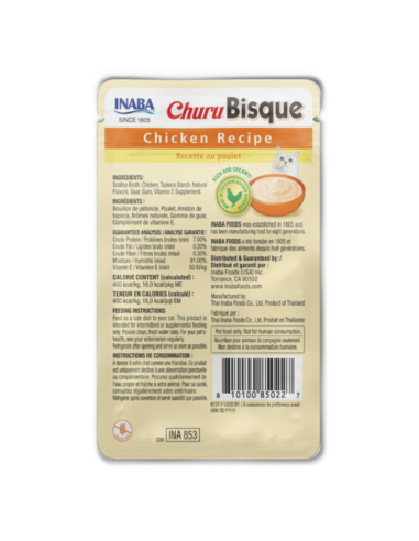 CHURU GATO BISQUE SABOR POLLO 40G 6 UNID