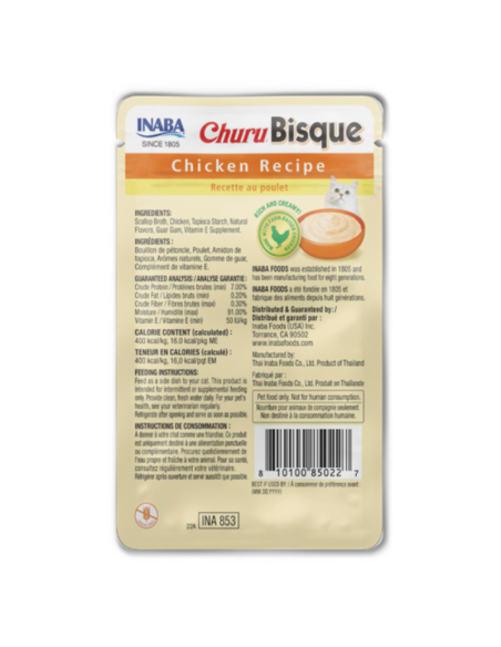 CHURU GATO BISQUE SABOR POLLO 40G 6 UNID