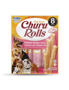 CHURU PERRO ROLLS SABOR POLLO Y SALMON 8 UNID