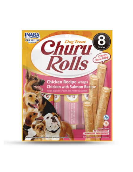 CHURU PERRO ROLLS SABOR POLLO Y SALMON 8 UNID